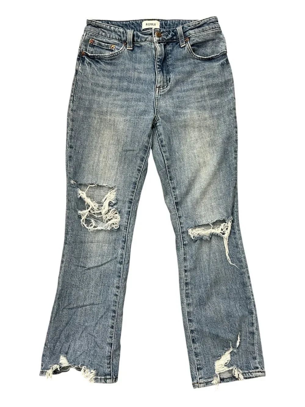 Pistola Distressed Straight Ankle Jeans Premium Denim